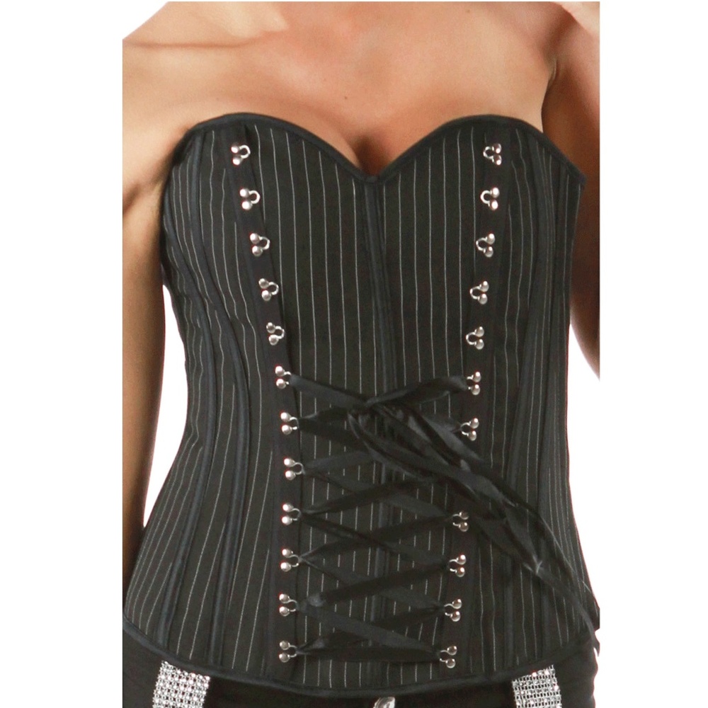 NWT black pinstripe lace up corset top with boning